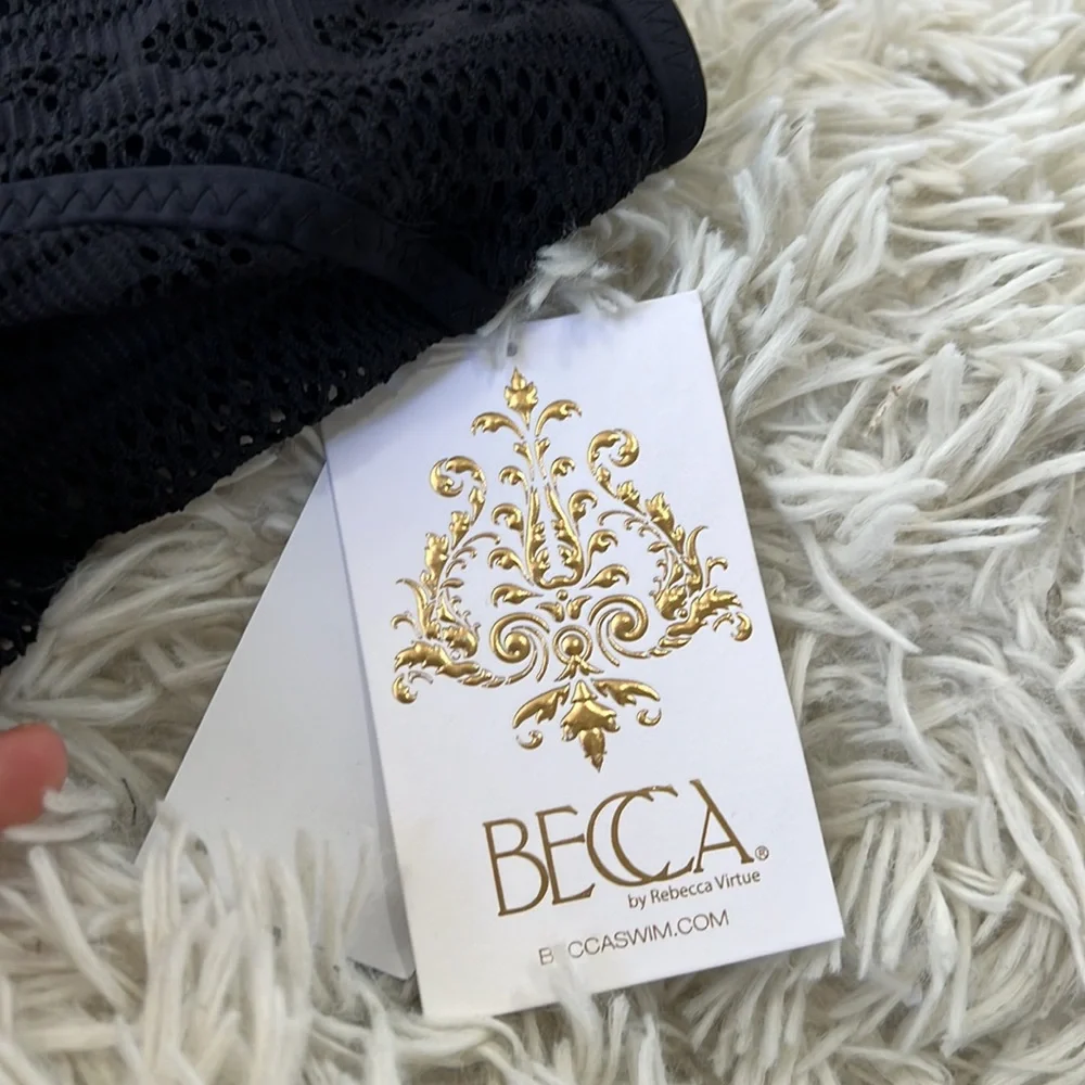 BECCA Color Play One Piece Swimsuit, Plunge Neck, Crochet, Bathing Suits black - Picture 6 of 10